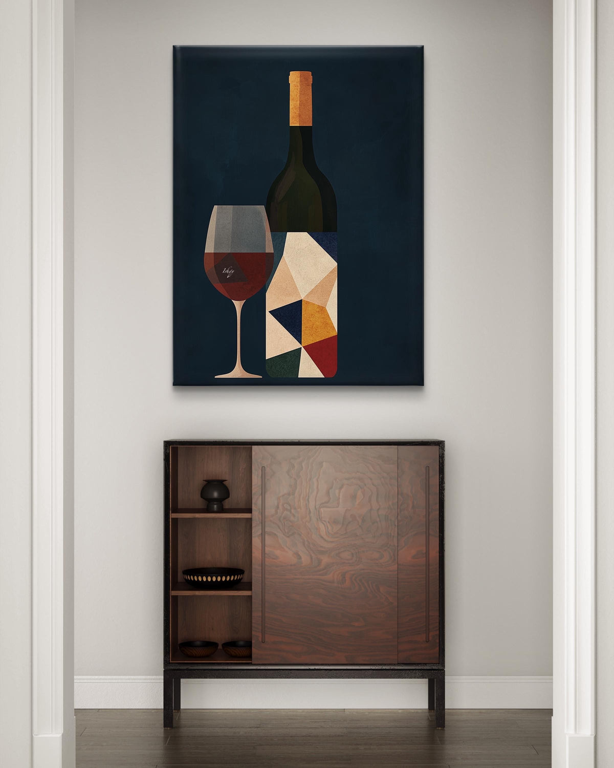 Geometric Wine Art, Modern Wine Decor, Minimalist Bar Wall Art, Framed Wine Glass Canvas, Stylish Dining Room Print, Wine Bottle Art, Bar Room Decor