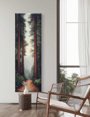 Tall Tree Art, Forest Path Print, Serene Woodland Wall Art, Framed Nature Decor, Long Canvas, Living Room Art, Framed Forest Landscape, Hallway Decor