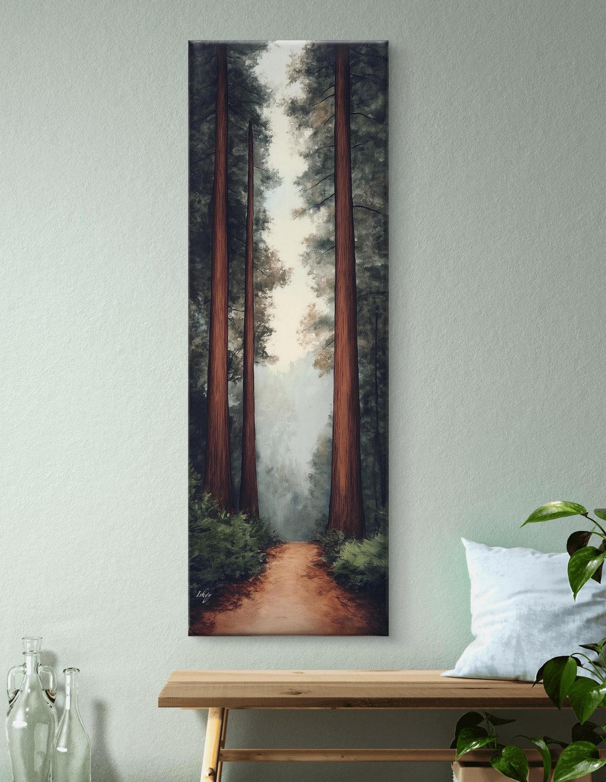 Tall Tree Art, Forest Path Print, Serene Woodland Wall Art, Framed Nature Decor, Long Canvas, Living Room Art, Framed Forest Landscape, Hallway Decor