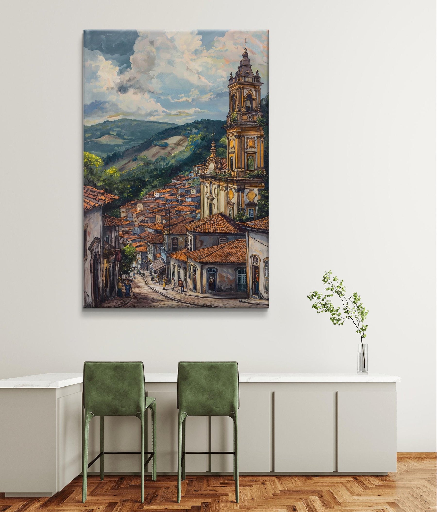 Ouro Preto Street Scene - Historic Brazil Artwork, Colonial Architecture Painting, Vibrant Landscape Wall Art, Cultural Home Decor, Unique Gift Idea