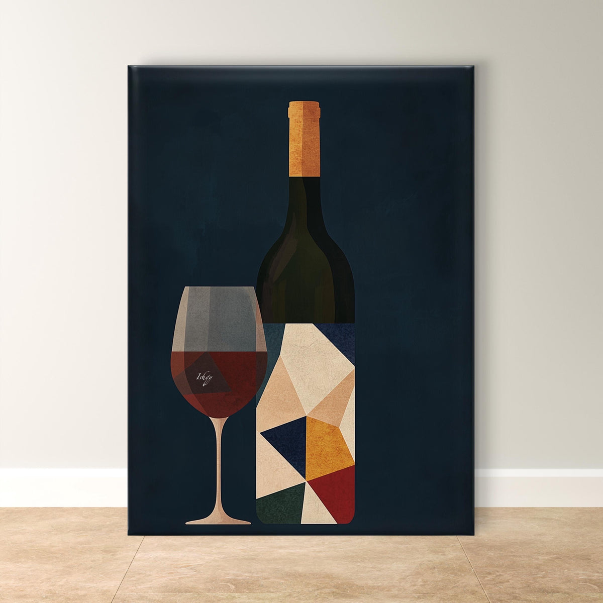 Geometric Wine Art, Modern Wine Decor, Minimalist Bar Wall Art, Framed Wine Glass Canvas, Stylish Dining Room Print, Wine Bottle Art, Bar Room Decor