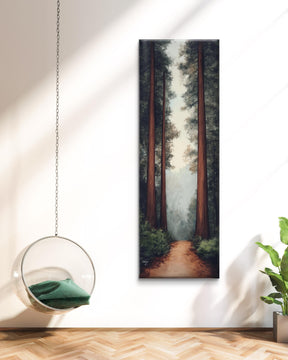 Tall Tree Art, Forest Path Print, Serene Woodland Wall Art, Framed Nature Decor, Long Canvas, Living Room Art, Framed Forest Landscape, Hallway Decor