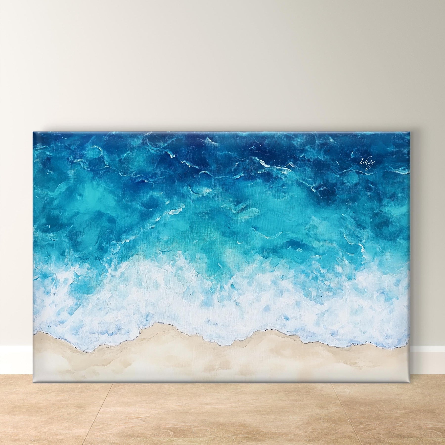 Beach Shore Wall Art, Coastal Decor Gift - Ocean Shoreline Print, Blue Wave Canvas, Serene Beach Art, Marine Home Decor, Tranquil Ocean Scene