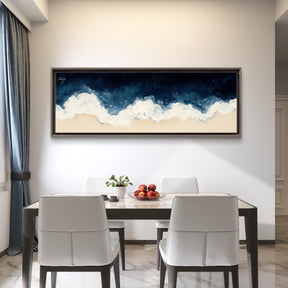 Ocean wave decor featuring a tranquil beach scene with minimalist style. Ideal for coastal and nautical decor, this serene canvas brings the calming beauty of the shore indoors. ​​