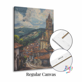 Ouro Preto Street Scene - Historic Brazil Artwork, Colonial Architecture Painting, Vibrant Landscape Wall Art, Cultural Home Decor, Unique Gift Idea