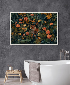 Jungle Tiger Wall Art - Exotic Wildlife Canvas, Lush Botanical Decor, Vibrant Nature Print, Tropical Home Artwork, Majestic Animal