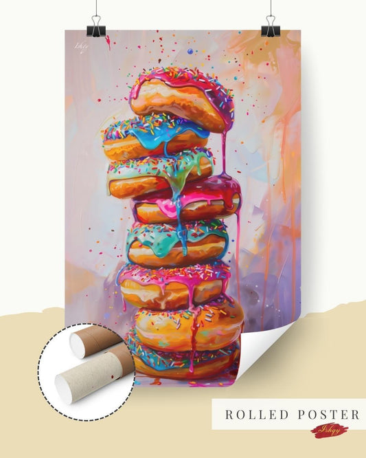 Donut Wall Art, Coffee Shop Decor, Colorful Donut Print, Framed Cafe Art, Vibrant Bakery Decor, Playful Kitchen Art, Living Room Wall Decor