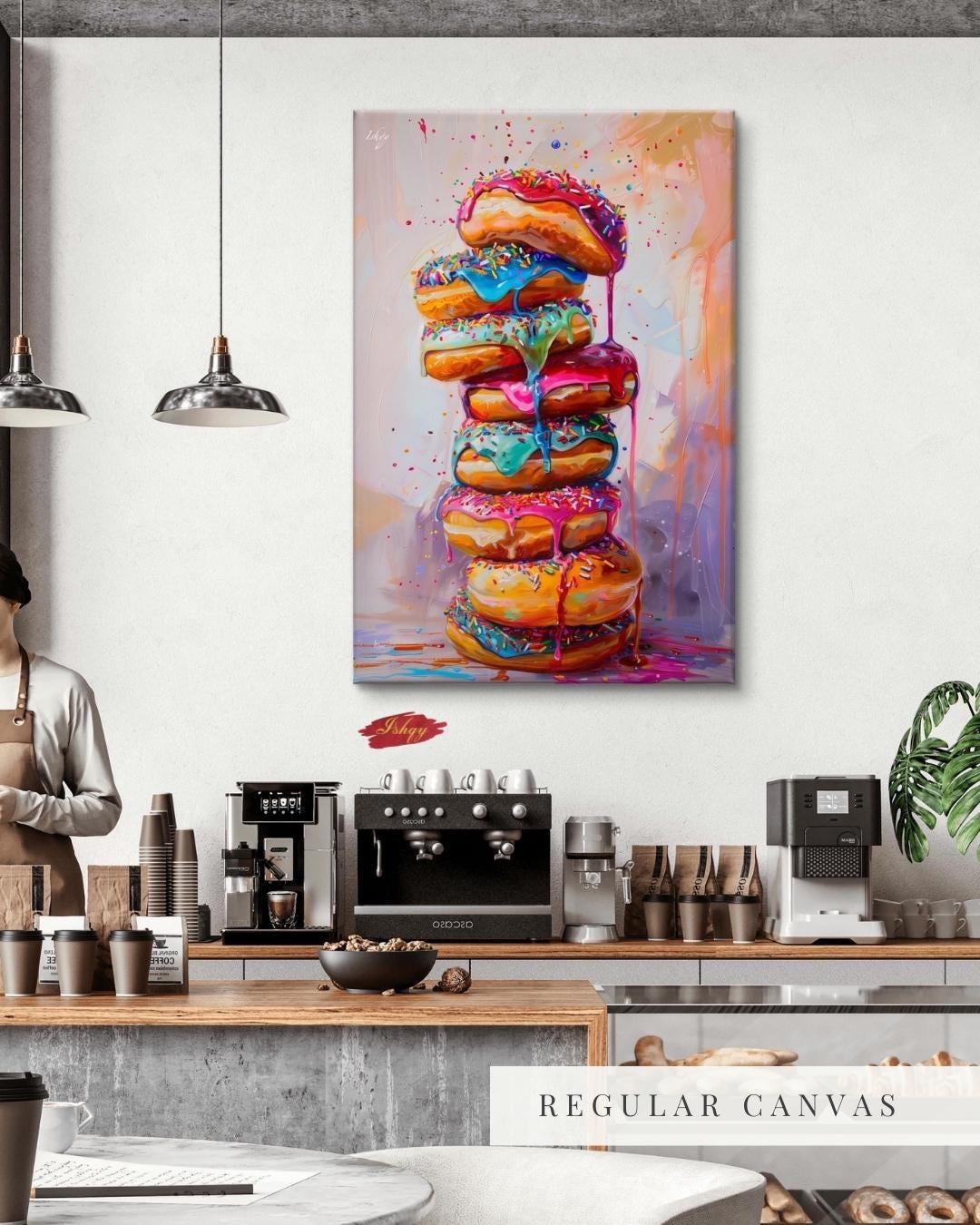 Donut Wall Art, Coffee Shop Decor, Colorful Donut Print, Framed Cafe Art, Vibrant Bakery Decor, Playful Kitchen Art, Living Room Wall Decor