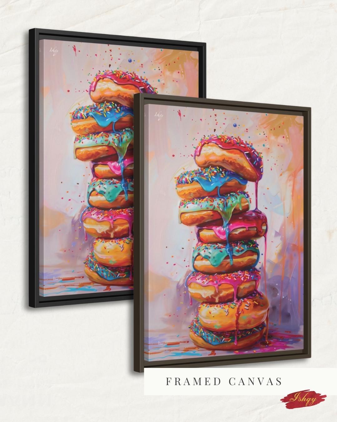 Donut Wall Art, Coffee Shop Decor, Colorful Donut Print, Framed Cafe Art, Vibrant Bakery Decor, Playful Kitchen Art, Living Room Wall Decor