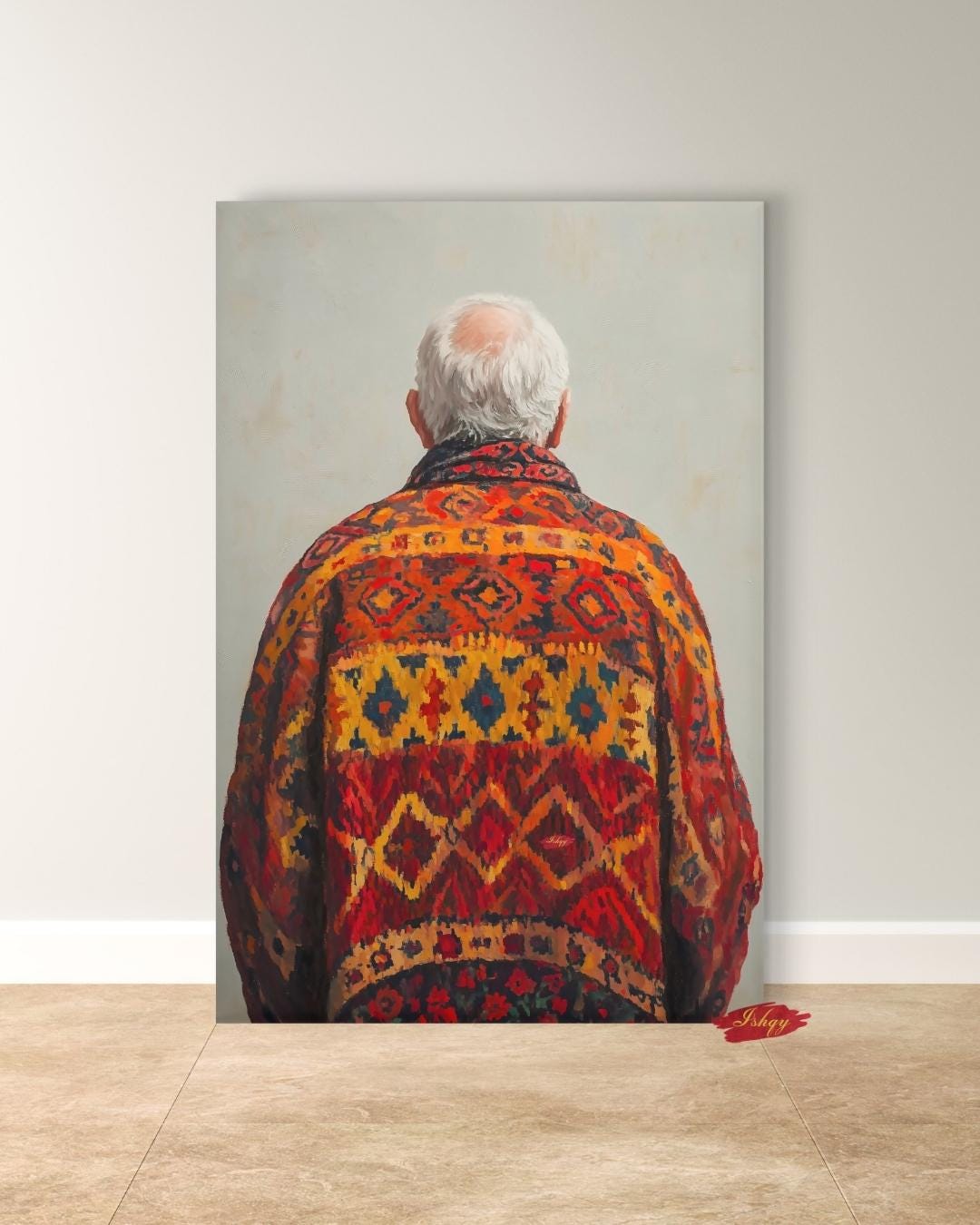 IshqyBusiness - [SEO TITLE] - Uzbek Man Wall Art - Vertical Canvas Print, Cultural Portrait in Traditional Textile for Heritage, Ethnic, or Ancestry-Inspired Decor