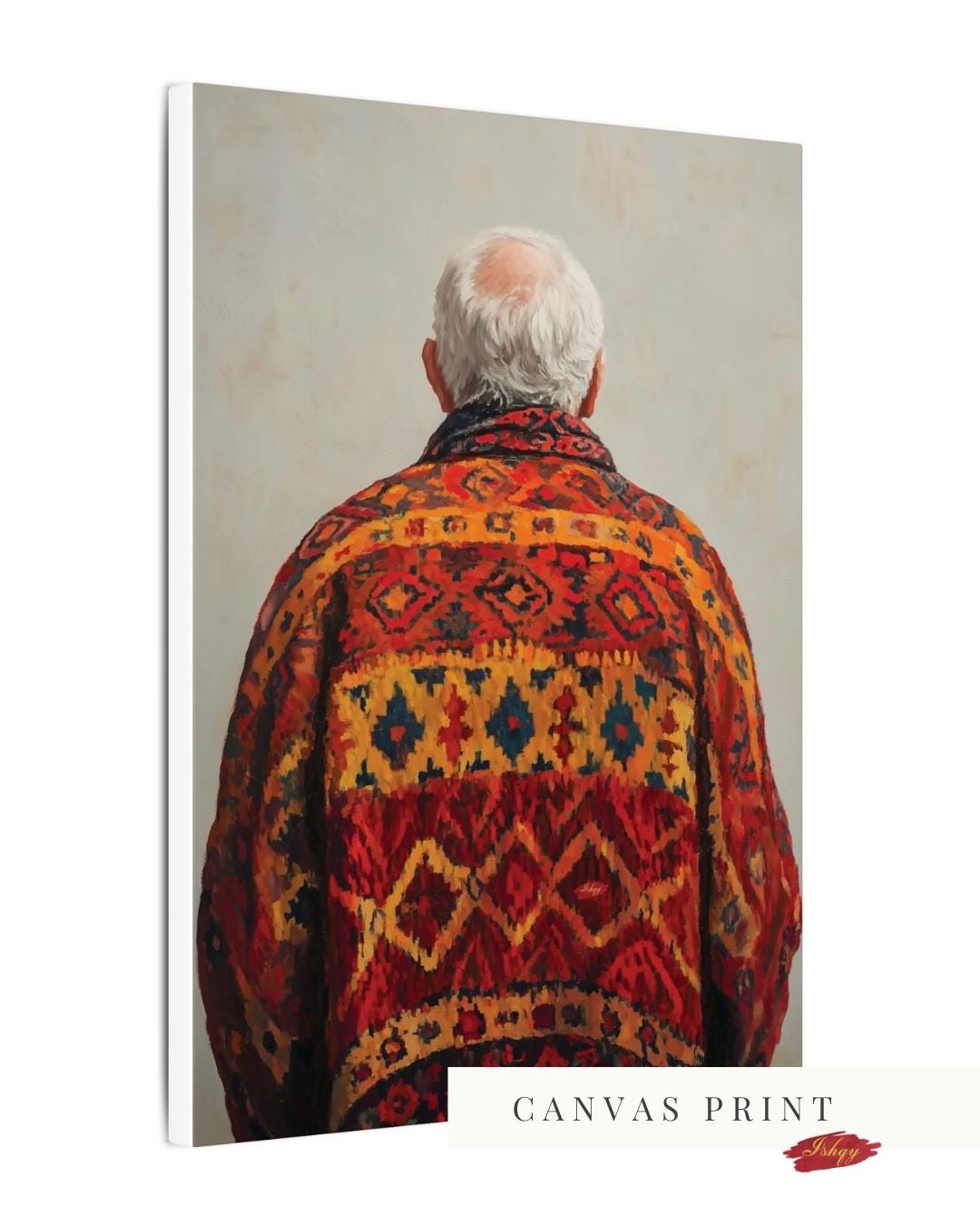 IshqyBusiness - [SEO TITLE] - Uzbek Man Wall Art - Vertical Canvas Print, Cultural Portrait in Traditional Textile for Heritage, Ethnic, or Ancestry-Inspired Decor