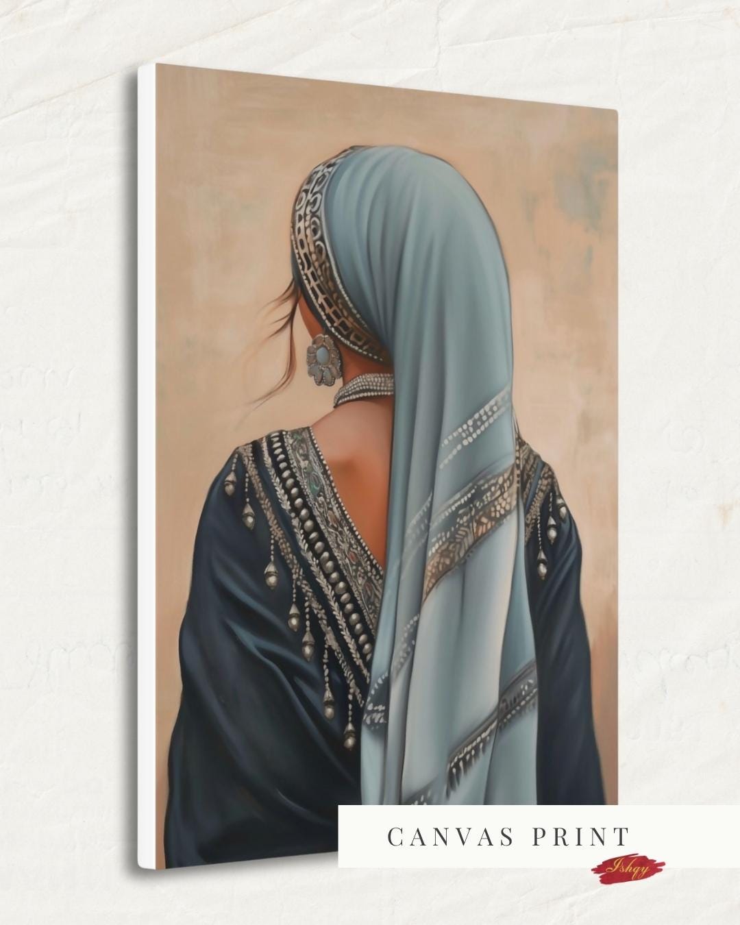 IshqyBusiness - [SEO TITLE] - Berber Woman Wall Art – Vertical Portrait Canvas with Traditional North African Veil & Jewelry | Amazigh Cultural Print for Heritage Decor