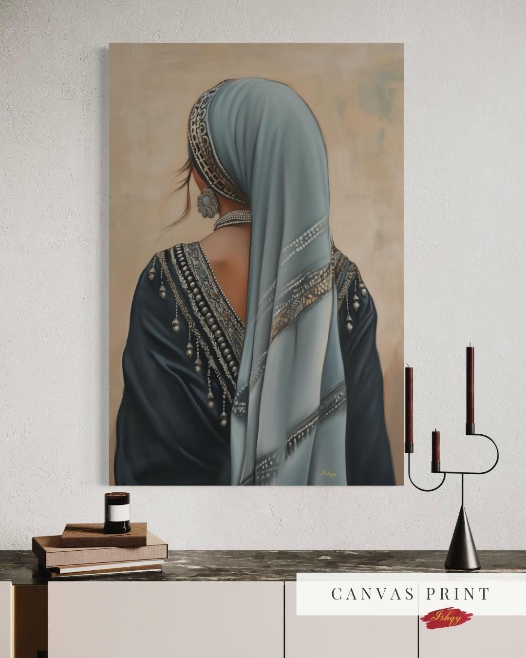 IshqyBusiness - [SEO TITLE] - Berber Woman Wall Art – Vertical Portrait Canvas with Traditional North African Veil & Jewelry | Amazigh Cultural Print for Heritage Decor