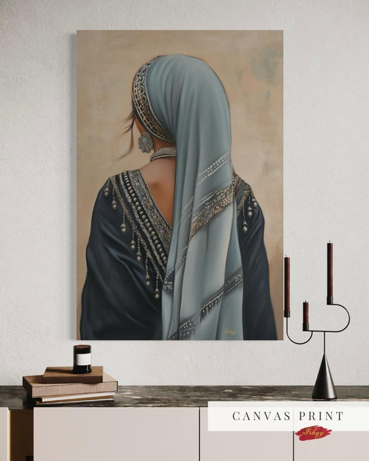 IshqyBusiness - [SEO TITLE] - Berber Woman Wall Art – Vertical Portrait Canvas with Traditional North African Veil & Jewelry | Amazigh Cultural Print for Heritage Decor
