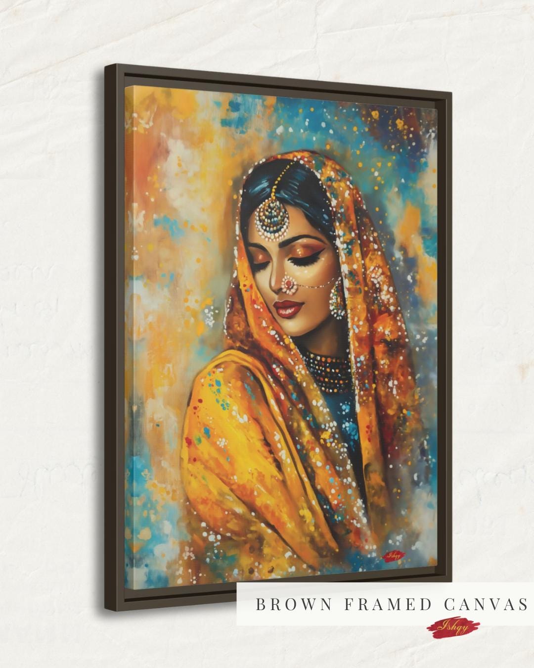 Punjabi Bride Canvas Print – Vertical Oil Painting Print of Indian Woman in Yellow, Cultural Wall Art for Bridal, Desi, or South Asian Decor

Vertical oil painting-style canvas of a Punjabi bride in yellow dupatta, adorned with traditional jewelry—cultural and elegant wall art print.