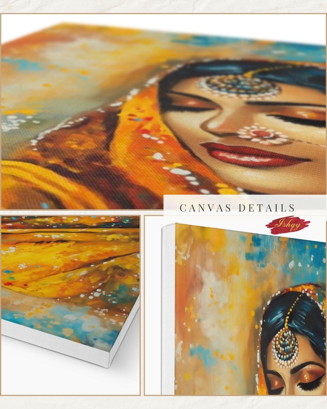Punjabi Bride Canvas Print – Vertical Oil Painting Print of Indian Woman in Yellow, Cultural Wall Art for Bridal, Desi, or South Asian Decor

Vertical oil painting-style canvas of a Punjabi bride in yellow dupatta, adorned with traditional jewelry—cultural and elegant wall art print.