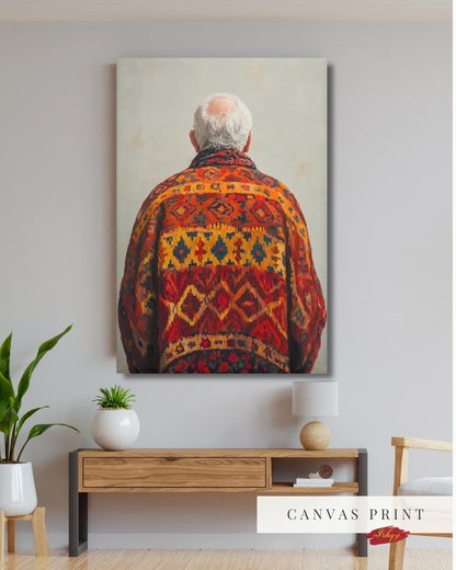IshqyBusiness - [SEO TITLE] - Uzbek Man Wall Art - Vertical Canvas Print, Cultural Portrait in Traditional Textile for Heritage, Ethnic, or Ancestry-Inspired Decor