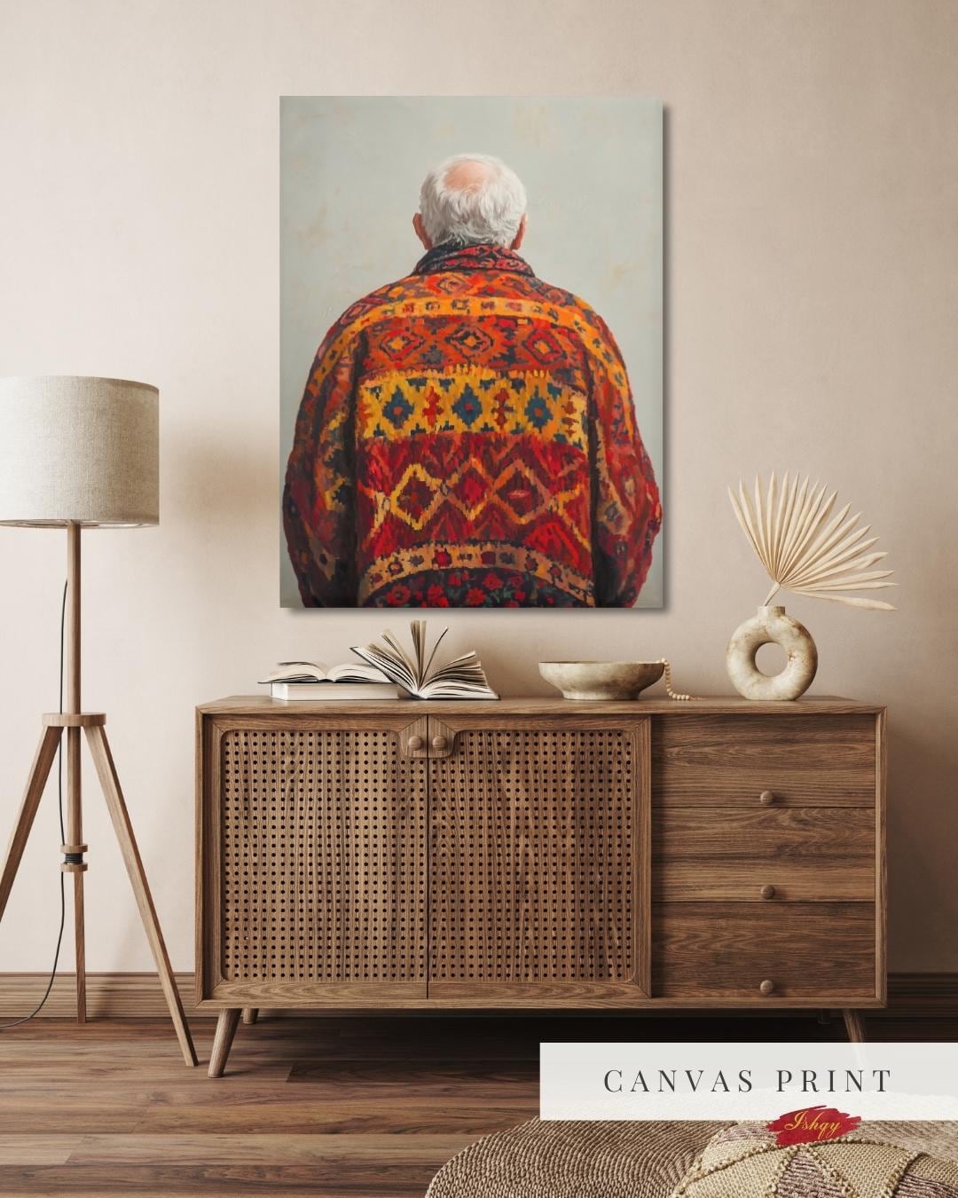 IshqyBusiness - [SEO TITLE] - Uzbek Man Wall Art - Vertical Canvas Print, Cultural Portrait in Traditional Textile for Heritage, Ethnic, or Ancestry-Inspired Decor
