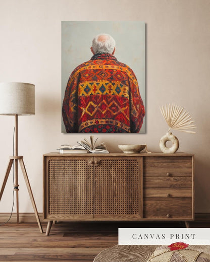 IshqyBusiness - [SEO TITLE] - Uzbek Man Wall Art - Vertical Canvas Print, Cultural Portrait in Traditional Textile for Heritage, Ethnic, or Ancestry-Inspired Decor