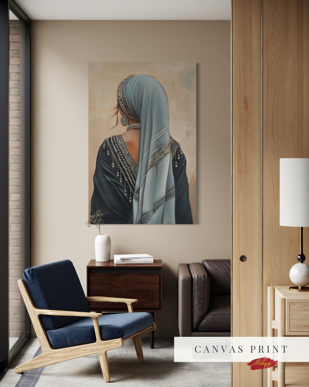 IshqyBusiness - [SEO TITLE] - Berber Woman Wall Art – Vertical Portrait Canvas with Traditional North African Veil & Jewelry | Amazigh Cultural Print for Heritage Decor