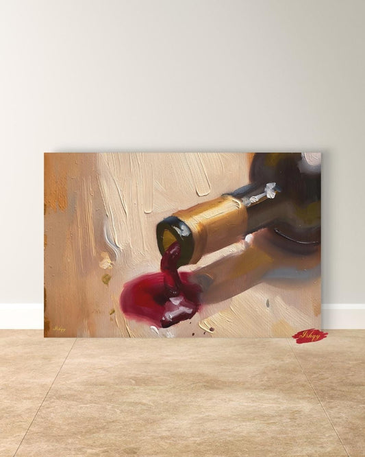 Red Wine Wall Art Canvas Print of Wine Bottle Pouring Still Life, Oil Painting Print for Kitchen and Bar Decor, Foodie Gift for Wine Lovers