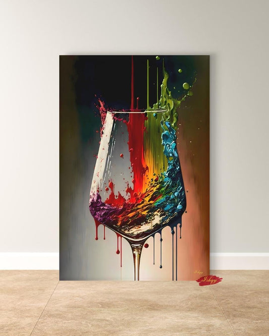 Colorful Wine Glass Painting Print, Canvas Art Prints, Wine Lover Gift, Abstract Wine Wall Decor & Gifts, Large Kitchen Wall Art, Bar Decor