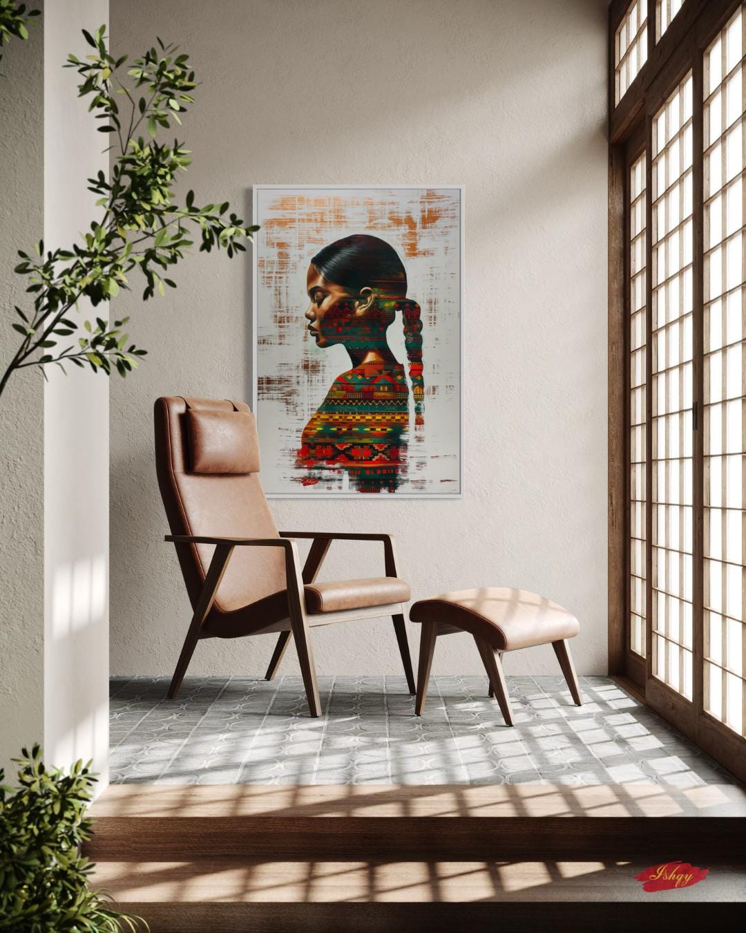 Afro-Latin Woman Wall Art Canvas Print with Colorful Ethnic Textiles, Venezuelan-Inspired Portrait Painting, Vertical Cultural Home Decor