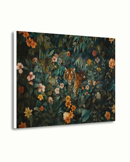 Tiger Wall Art Canvas, Bengal Tiger Jungle Print, Tropical Botanical Home Decor, Safari Nursery Decor, Poster Framed Canvas & Art Print Gift, Tiger Wall Art Jungle Print, Floral Safari Animal Canvas, Dark Jungle Wall Decor, Bold Nature Painting, Wildlife Canvas for Home Decor