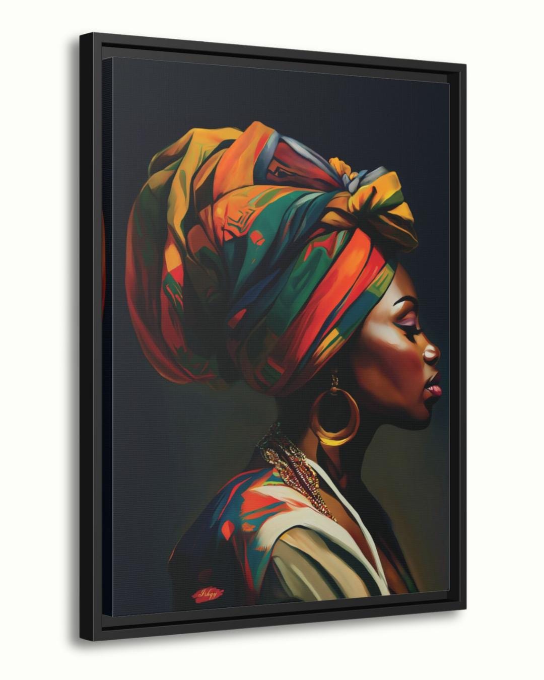 African Woman Wall Art Print, Vibrant Headwrap Canvas, Cultural Home Decor, Framed African Portrait, Black Woman Art, Tribal Wall Decor

Celebrate culture and elegance with this striking African woman canvas print, featuring a colorful headwrap and powerful profile. This artwork brings warmth, identity, and sophistication to your walls — perfect as home decor or a meaningful gift. Ideal for living rooms, bedrooms, or offices.