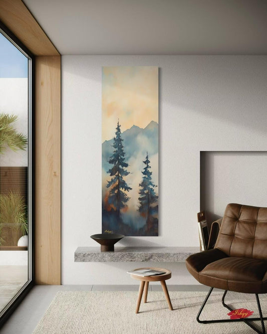 Misty Pine Tree Wall Art, Mountain Forest Canvas Print, Minimalist Nature Painting, Rustic Tall Tree Framed Canvas Wall Decor

oggy Giants art print with misty pine trees and mountains. Canvas & framed canvas painting print for serene, nature-inspired home wall decor.