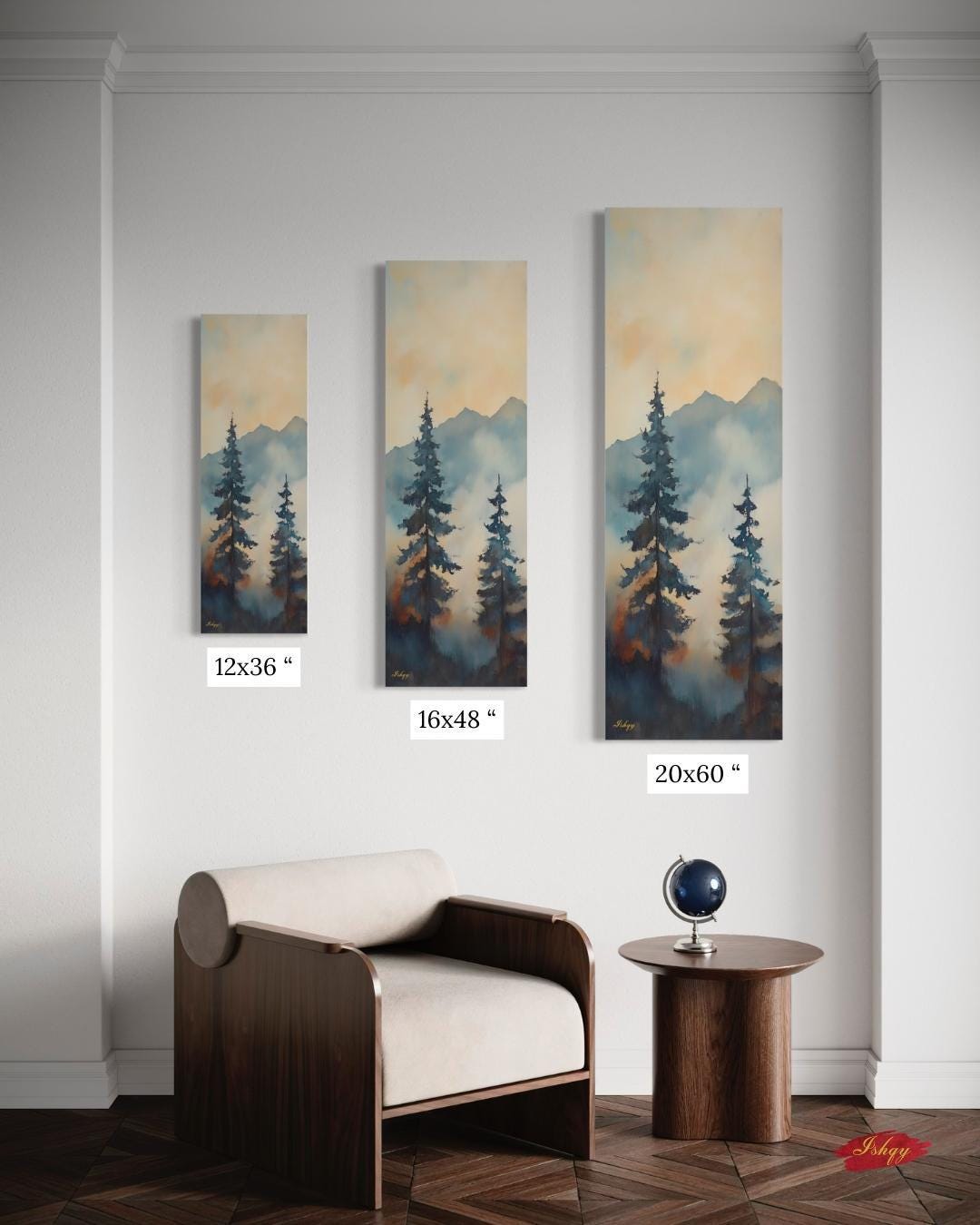 Misty Pine Tree Wall Art, Mountain Forest Canvas Print, Minimalist Nature Painting, Rustic Tall Tree Framed Canvas Wall Decor

Foggy Giants art print with misty pine trees and mountains. Canvas & framed canvas painting print for serene, nature-inspired home wall decor.