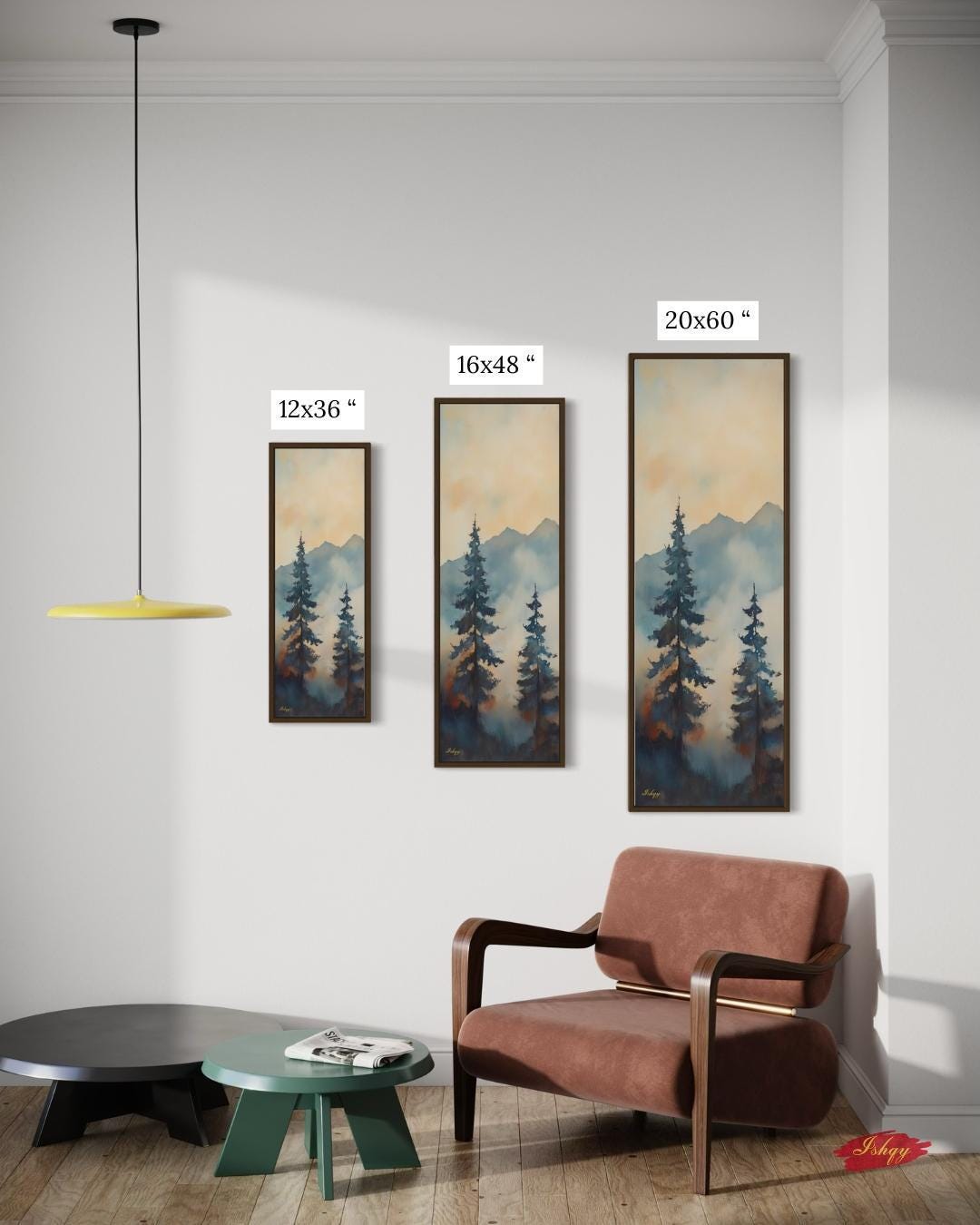 Misty Pine Tree Wall Art, Mountain Forest Canvas Print, Minimalist Nature Painting, Rustic Tall Tree Framed Canvas Wall Decor

Foggy Giants art print with misty pine trees and mountains. Canvas & framed canvas painting print for serene, nature-inspired home wall decor.