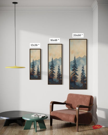 Misty Pine Tree Wall Art, Mountain Forest Canvas Print, Minimalist Nature Painting, Rustic Tall Tree Framed Canvas Wall Decor

Foggy Giants art print with misty pine trees and mountains. Canvas & framed canvas painting print for serene, nature-inspired home wall decor.
