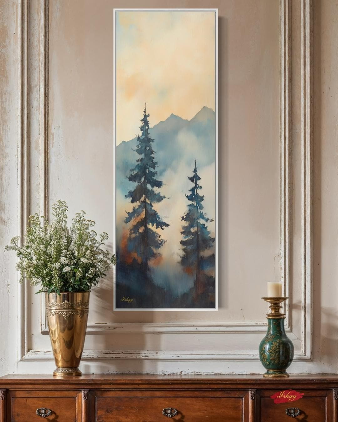 Misty Pine Tree Wall Art, Mountain Forest Canvas Print, Minimalist Nature Painting, Rustic Tall Tree Framed Canvas Wall Decor

Foggy Giants art print with misty pine trees and mountains. Canvas & framed canvas painting print for serene, nature-inspired home wall decor.