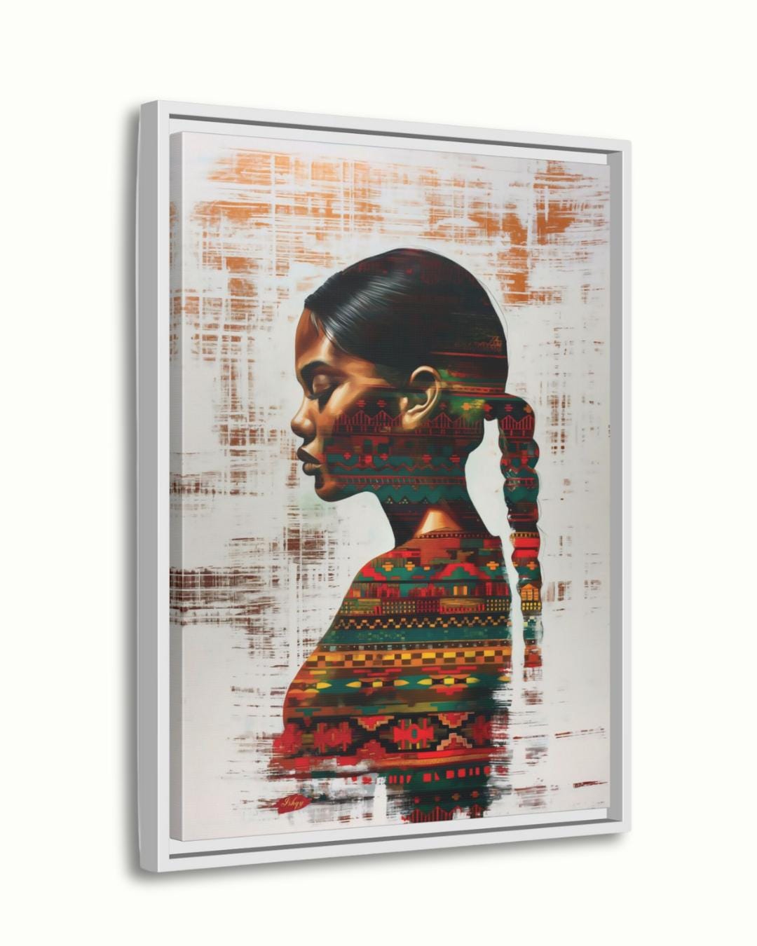 Afro-Latin Woman Wall Art Canvas Print with Colorful Ethnic Textiles, Venezuelan-Inspired Portrait Painting, Vertical Cultural Home Decor