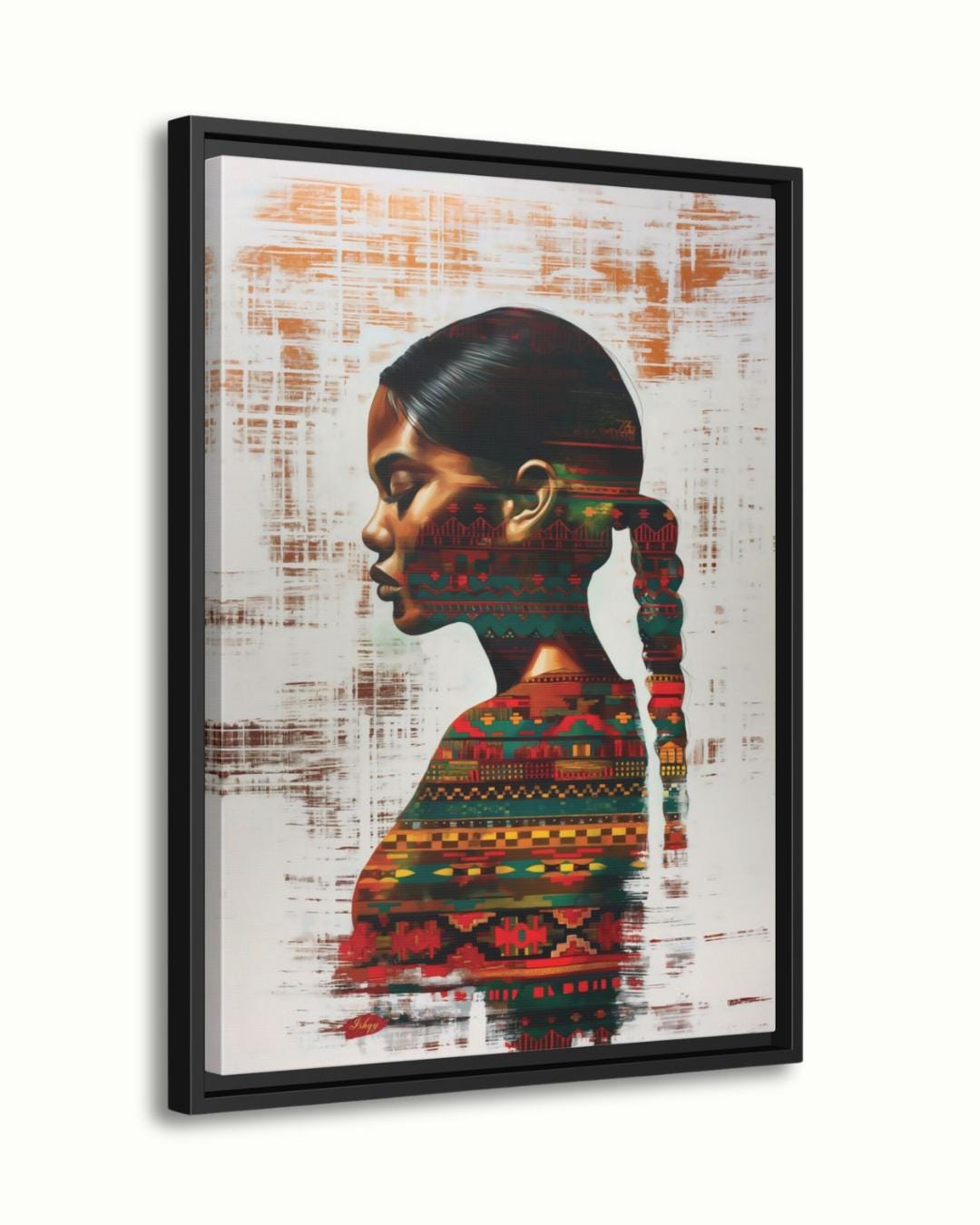 Afro-Latin Woman Wall Art Canvas Print with Colorful Ethnic Textiles, Venezuelan-Inspired Portrait Painting, Vertical Cultural Home Decor