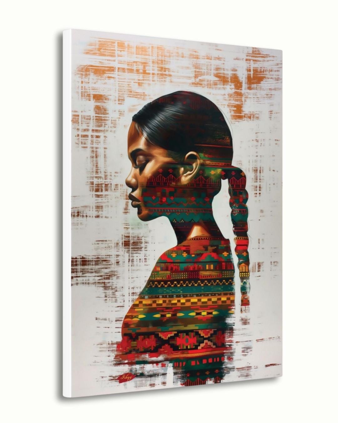 Afro-Latin Woman Wall Art Canvas Print with Colorful Ethnic Textiles, Venezuelan-Inspired Portrait Painting, Vertical Cultural Home Decor
