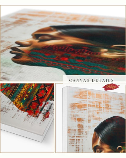 Afro-Latin Woman Wall Art Canvas Print with Colorful Ethnic Textiles, Venezuelan-Inspired Portrait Painting, Vertical Cultural Home Decor