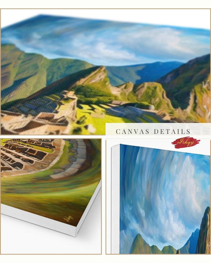 Inti’s Kingdom | Machu Picchu Incan Wall Art Print | IshqyBusiness. Inti’s Kingdom art print of Machu Picchu under the Andean sky. Canvas & framed canvas painting print for cultural, heritage-inspired home decor.