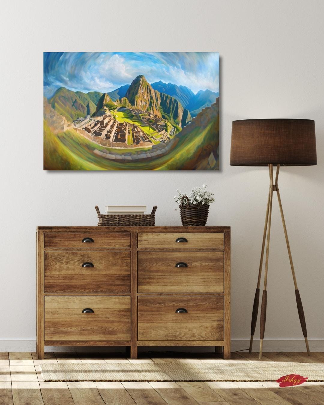 Inti’s Kingdom | Machu Picchu Incan Wall Art Print | IshqyBusiness. Inti’s Kingdom art print of Machu Picchu under the Andean sky. Canvas & framed canvas painting print for cultural, heritage-inspired home decor.