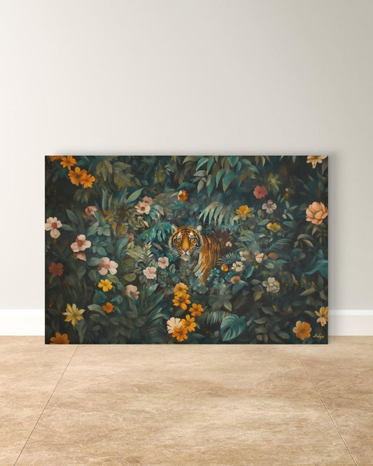 Tiger Wall Art Canvas, Bengal Tiger Jungle Print, Tropical Botanical Home Decor, Safari Nursery Decor, Poster Framed Canvas & Art Print Gift