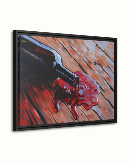 Spilled Vintage | Wine Bottle Wall Art Canvas Print | IshqyBusiness. Spilled Vintage wine bottle art print with rustic wood & rich red hues. Canvas & framed canvas painting print for dining room or kitchen decor.