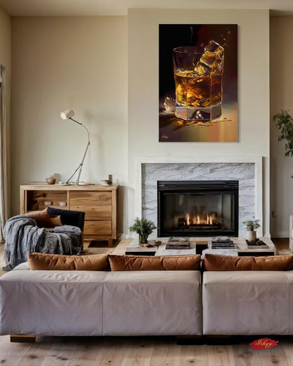Whiskey Wall Art Print, Whiskey Glass Canvas with Ice, Bar Wall Decor, Framed Whiskey Painting for Home, Kitchen, or Lounge Gift
On the Rocks | Whiskey Glass Wall Art Canvas Print | IshqyBusiness. On the Rocks whiskey glass art print with golden hues & elegant detail. Canvas & framed canvas painting print for bar, study, or dining room decor.
