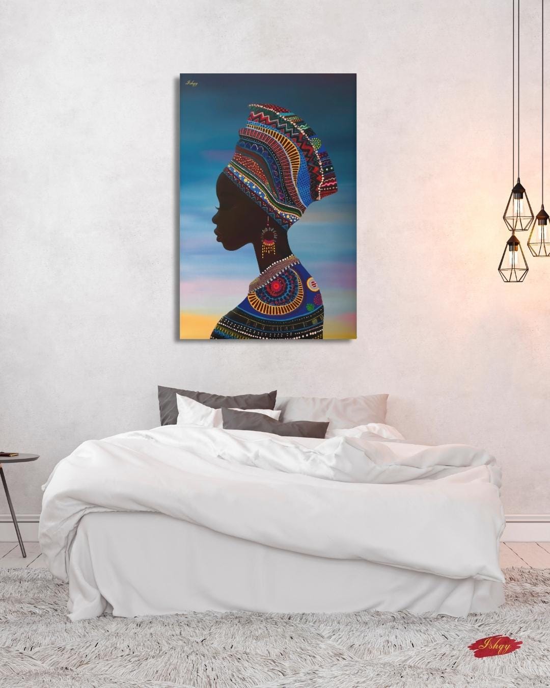 African Woman Silhouette Wall Art Print, Colorful Headwrap Canvas Painting, Cultural Home Decor, Framed Wall Art, Gift for Her. Oba African woman silhouette art print with vibrant headwrap &amp; regal detail. Canvas &amp; framed canvas painting print