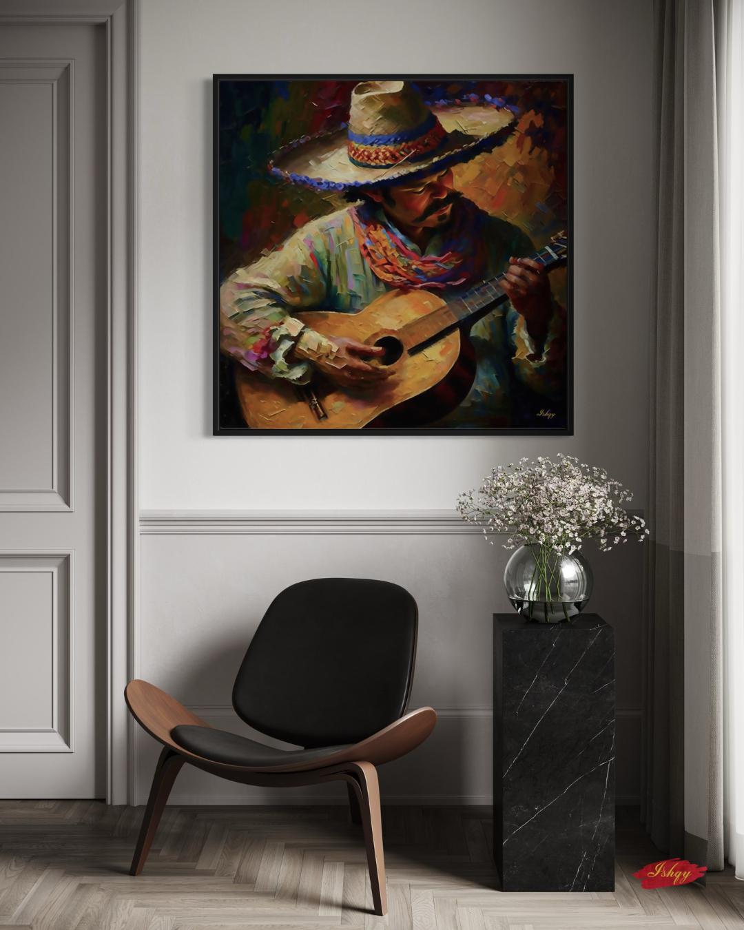 Mexican Guitarist Canvas Wall Art Print, Colorful Latin Music Painting, Cultural Fiesta Home Decor, Framed Music Lover Wall Art

Celebrate Latin culture with this vibrant canvas print of a Mexican guitarist in colorful traditional attire. A perfect centerpiece for music lovers and art collectors, this painting brings rhythm, passion, and heritage to your living room, dining area, or studio. A striking tribute to music and culture.