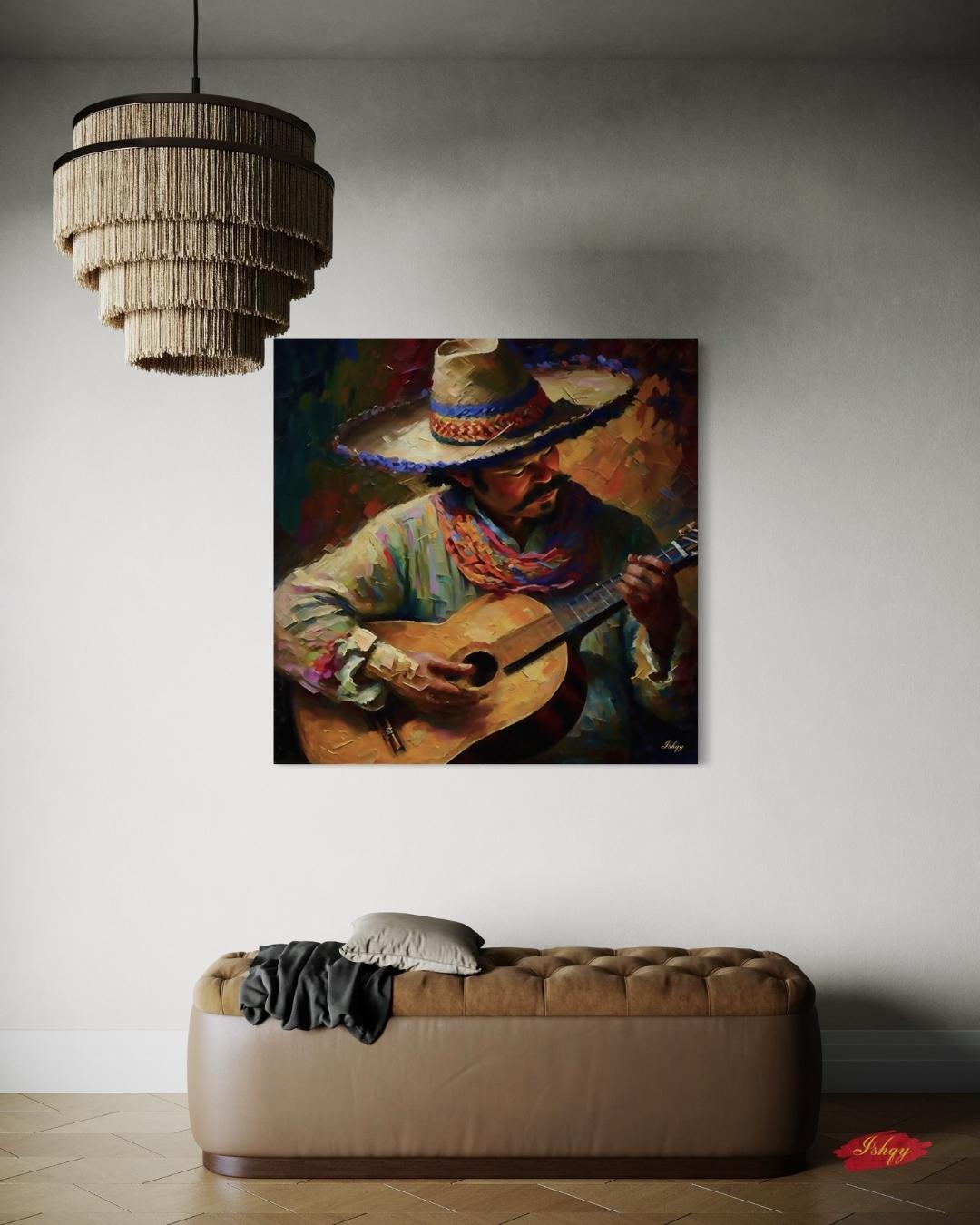 Mexican Guitarist Canvas Wall Art Print, Colorful Latin Music Painting, Cultural Fiesta Home Decor, Framed Music Lover Wall Art

Celebrate Latin culture with this vibrant canvas print of a Mexican guitarist in colorful traditional attire. A perfect centerpiece for music lovers and art collectors, this painting brings rhythm, passion, and heritage to your living room, dining area, or studio. A striking tribute to music and culture.