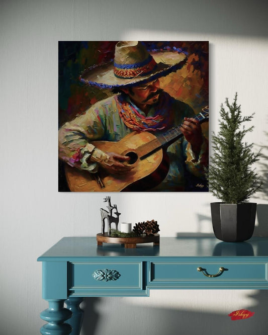 Mexican Guitarist Canvas Wall Art Print, Colorful Latin Music Painting, Cultural Fiesta Home Decor, Framed Music Lover Wall Art

Celebrate Latin culture with this vibrant canvas print of a Mexican guitarist in colorful traditional attire. A perfect centerpiece for music lovers and art collectors, this painting brings rhythm, passion, and heritage to your living room, dining area, or studio. A striking tribute to music and culture.