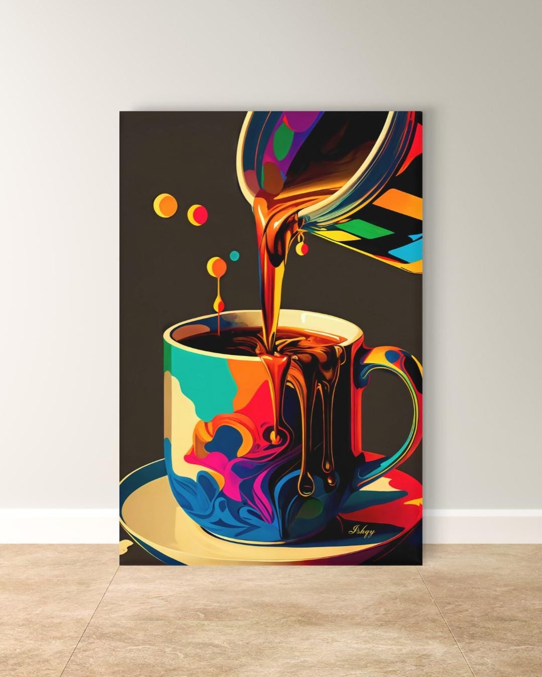 Coffee Wall Art, Bold Kitchen Art Print, Colorful Coffee Canvas, Barista Gift, Espresso Wall Decor, Café Framed Art for Home. Add warmth and energy to your kitchen with this vibrant coffee pour art print. A bold, modern piece for coffee lovers and st