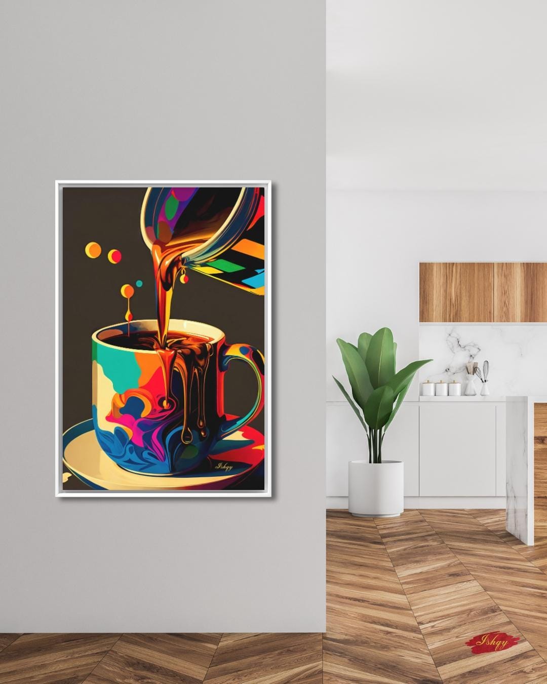 Coffee Wall Art, Bold Kitchen Art Print, Colorful Coffee Canvas, Barista Gift, Espresso Wall Decor, Café Framed Art for Home. Add warmth and energy to your kitchen with this vibrant coffee pour art print. A bold, modern piece for coffee lovers and st