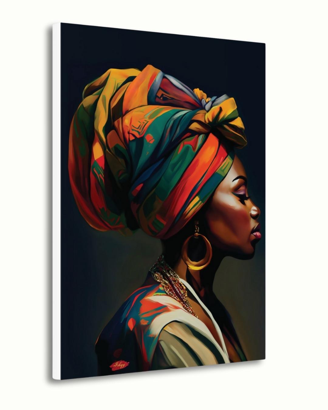 African Woman Wall Art Print, Vibrant Headwrap Canvas, Cultural Home Decor, Framed African Portrait, Black Woman Art, Tribal Wall Decor

Celebrate culture and elegance with this striking African woman canvas print, featuring a colorful headwrap and powerful profile. This artwork brings warmth, identity, and sophistication to your walls — perfect as home decor or a meaningful gift. Ideal for living rooms, bedrooms, or offices.